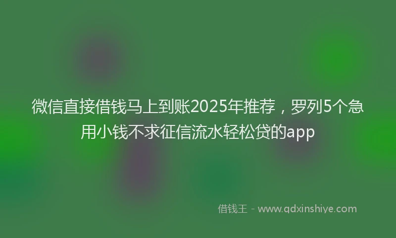 微信直接借钱马上到账2025年推荐，罗列5个急用小钱不求征信流水轻松贷的app