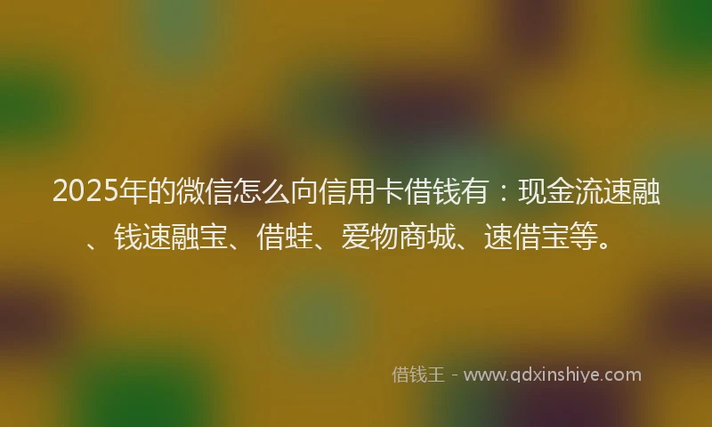 2025年的微信怎么向信用卡借钱有：现金流速融、钱速融宝、借蛙、爱物商城、速借宝等。