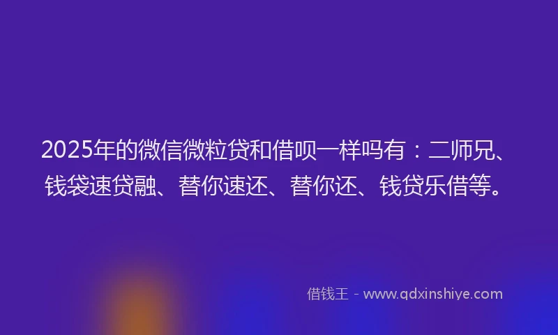 2025年的微信微粒贷和借呗一样吗有：二师兄、钱袋速贷融、替你速还、替你还、钱贷乐借等。