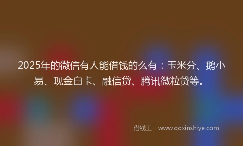 2025年的微信有人能借钱的么有：玉米分、鹅小易、现金白卡、融信贷、腾讯微粒贷等。