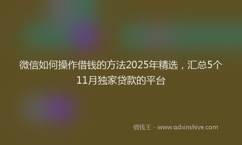 微信如何操作借钱的方法2025年精选，汇总5个11月独家贷款的平台
