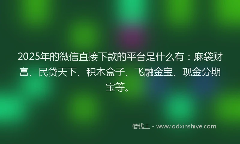 2025年的微信直接下款的平台是什么有：麻袋财富、民贷天下、积木盒子、飞融金宝、现金分期宝等。