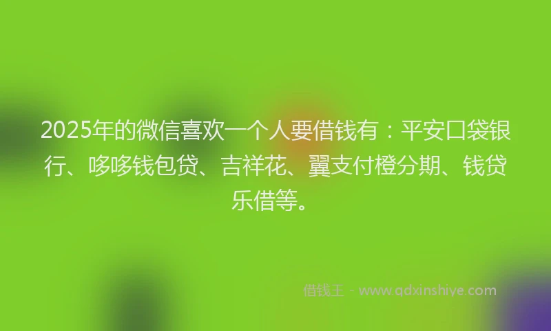 2025年的微信喜欢一个人要借钱有：平安口袋银行、哆哆钱包贷、吉祥花、翼支付橙分期、钱贷乐借等。