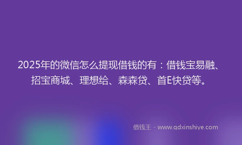 2025年的微信怎么提现借钱的有：借钱宝易融、招宝商城、理想给、森森贷、首E快贷等。
