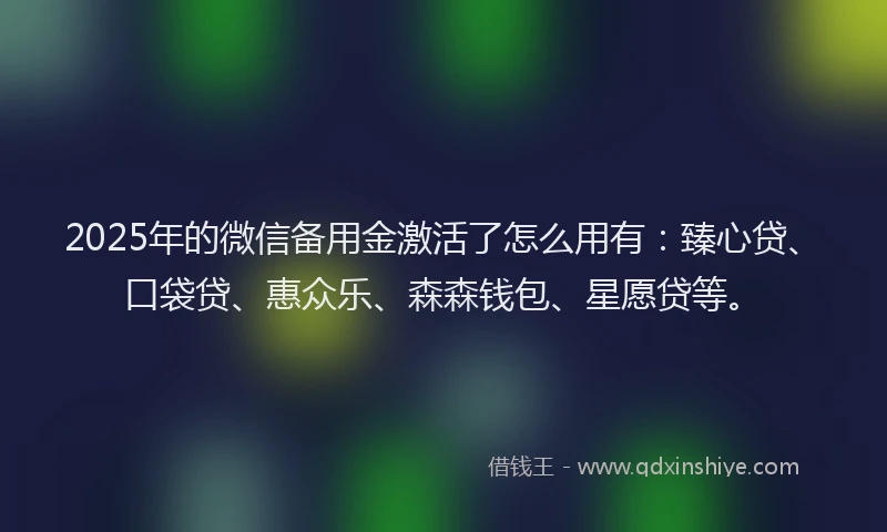 2025年的微信备用金激活了怎么用有：臻心贷、口袋贷、惠众乐、森森钱包、星愿贷等。