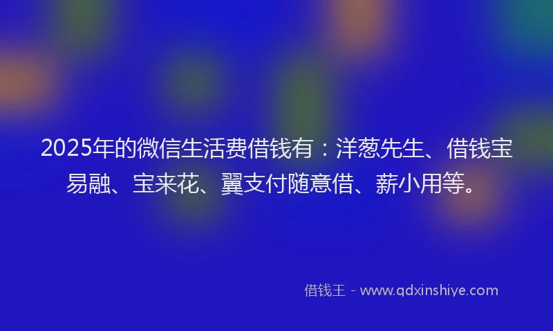 2025年的微信生活费借钱有：洋葱先生、借钱宝易融、宝来花、翼支付随意借、薪小用等。