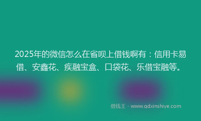 2025年的微信怎么在省呗上借钱啊有：信用卡易借、安鑫花、疾融宝盒、口袋花、乐借宝融等。