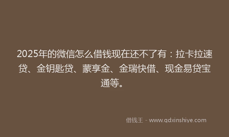 2025年的微信怎么借钱现在还不了有：拉卡拉速贷、金钥匙贷、蒙享金、金瑞快借、现金易贷宝通等。