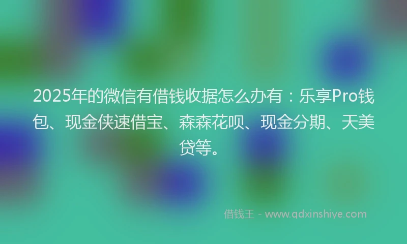 2025年的微信有借钱收据怎么办有：乐享Pro钱包、现金侠速借宝、森森花呗、现金分期、天美贷等。