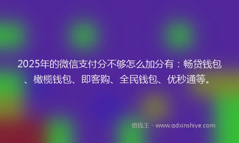 2025年的微信支付分不够怎么加分有：畅贷钱包、橄榄钱包、即客购、全民钱包、优秒通等。