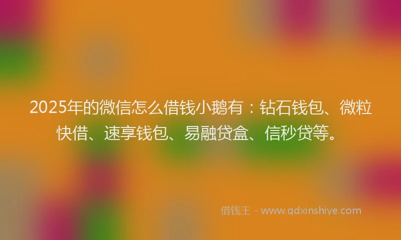 2025年的微信怎么借钱小鹅有：钻石钱包、微粒快借、速享钱包、易融贷盒、信秒贷等。