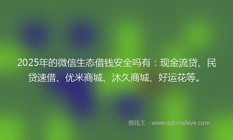 2025年的微信生态借钱安全吗有：现金流贷、民贷速借、优米商城、沐久商城、好运花等。