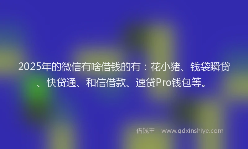 2025年的微信有啥借钱的有：花小猪、钱袋瞬贷、快贷通、和信借款、速贷Pro钱包等。