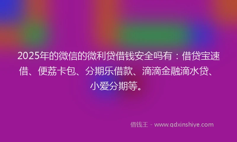2025年的微信的微利贷借钱安全吗有：借贷宝速借、便荔卡包、分期乐借款、滴滴金融滴水贷、小爱分期等。