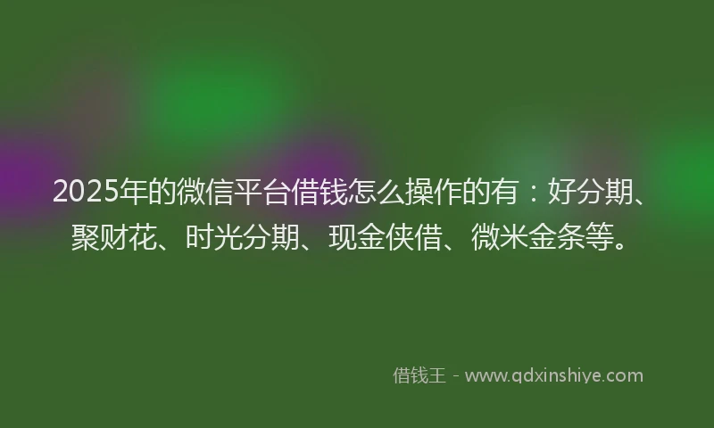 2025年的微信平台借钱怎么操作的有：好分期、聚财花、时光分期、现金侠借、微米金条等。