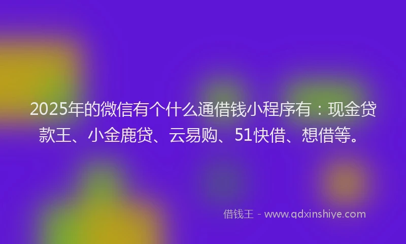 2025年的微信有个什么通借钱小程序有：现金贷款王、小金鹿贷、云易购、51快借、想借等。