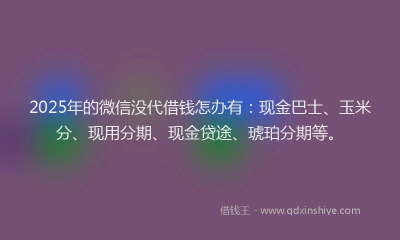 2025年的微信没代借钱怎办有：现金巴士、玉米分、现用分期、现金贷途、琥珀分期等。