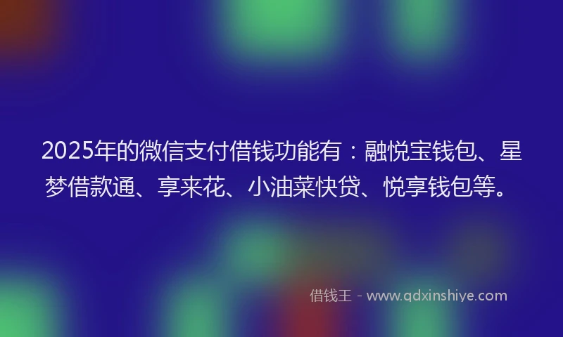 2025年的微信支付借钱功能有：融悦宝钱包、星梦借款通、享来花、小油菜快贷、悦享钱包等。