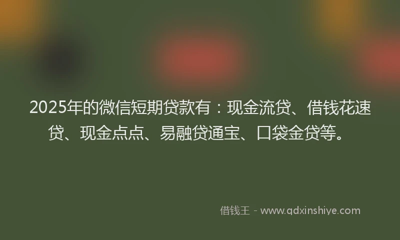 2025年的微信短期贷款有：现金流贷、借钱花速贷、现金点点、易融贷通宝、口袋金贷等。