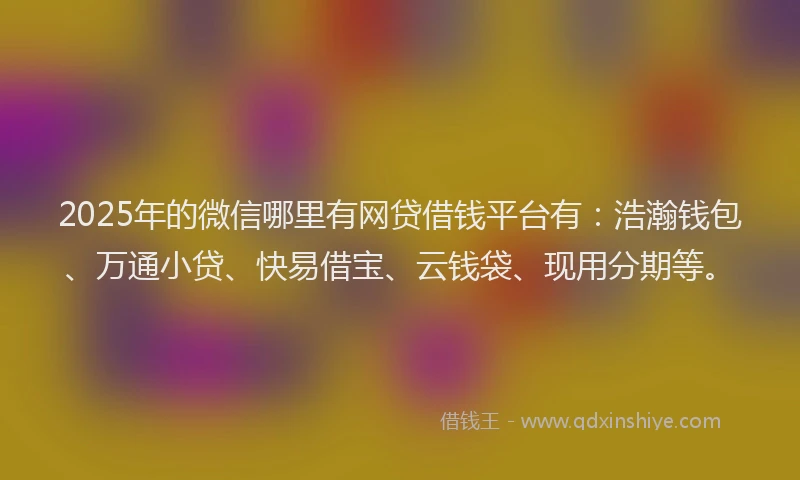 2025年的微信哪里有网贷借钱平台有：浩瀚钱包、万通小贷、快易借宝、云钱袋、现用分期等。