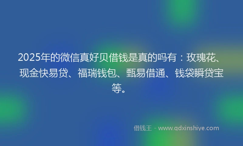 2025年的微信真好贝借钱是真的吗有：玫瑰花、现金快易贷、福瑞钱包、甄易借通、钱袋瞬贷宝等。