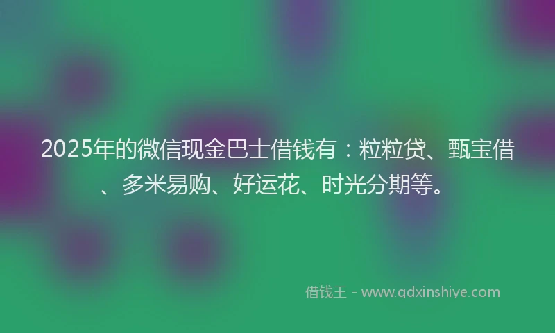 2025年的微信现金巴士借钱有：粒粒贷、甄宝借、多米易购、好运花、时光分期等。