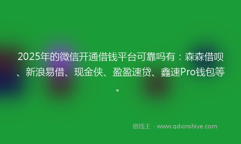 2025年的微信开通借钱平台可靠吗有：森森借呗、新浪易借、现金侠、盈盈速贷、鑫速Pro钱包等。