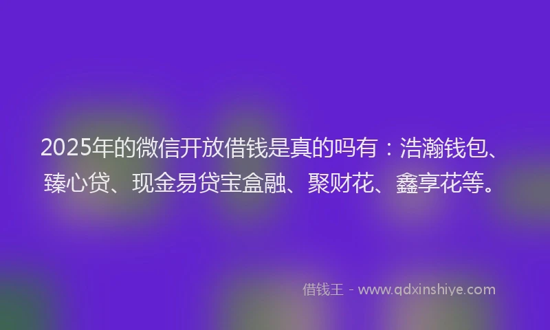 2025年的微信开放借钱是真的吗有：浩瀚钱包、臻心贷、现金易贷宝盒融、聚财花、鑫享花等。
