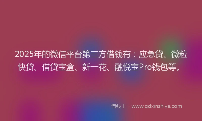 2025年的微信平台第三方借钱有：应急贷、微粒快贷、借贷宝盒、新一花、融悦宝Pro钱包等。