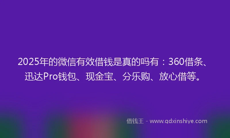 2025年的微信有效借钱是真的吗有：360借条、迅达Pro钱包、现金宝、分乐购、放心借等。
