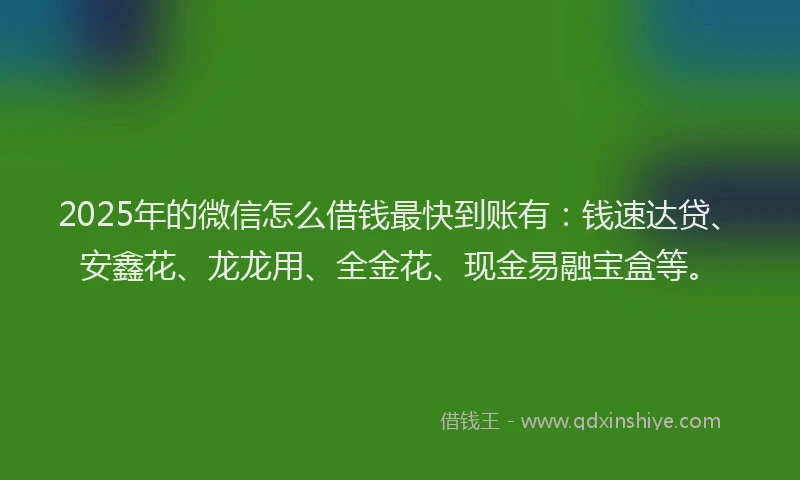 2025年的微信怎么借钱最快到账有：钱速达贷、安鑫花、龙龙用、全金花、现金易融宝盒等。