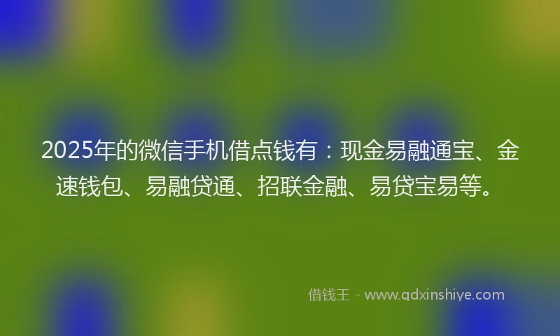 2025年的微信手机借点钱有：现金易融通宝、金速钱包、易融贷通、招联金融、易贷宝易等。