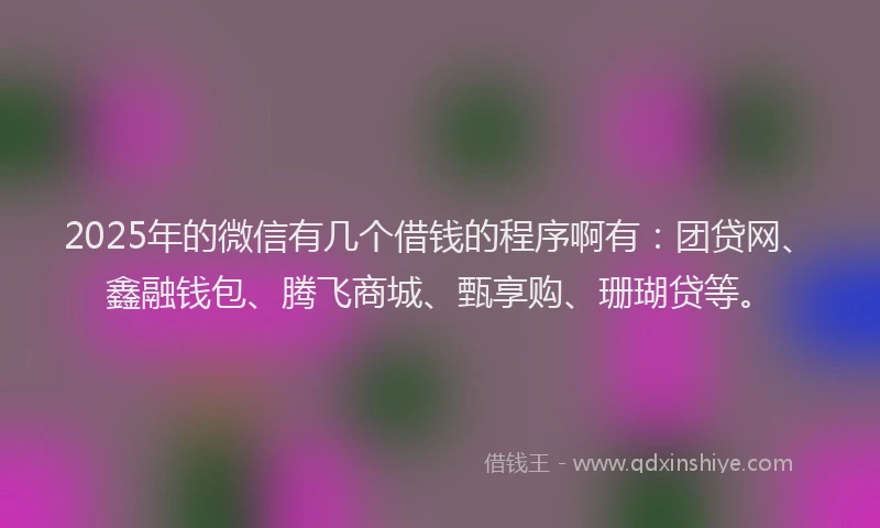 2025年的微信有几个借钱的程序啊有：团贷网、鑫融钱包、腾飞商城、甄享购、珊瑚贷等。