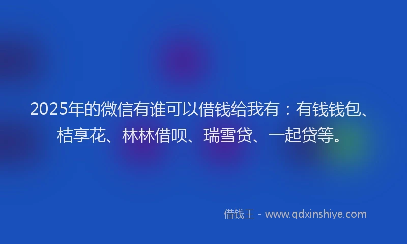 2025年的微信有谁可以借钱给我有：有钱钱包、桔享花、林林借呗、瑞雪贷、一起贷等。