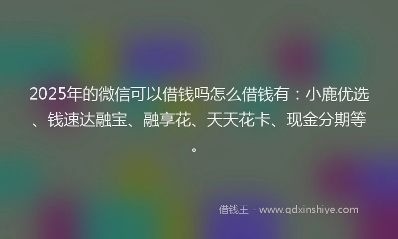 2025年的微信可以借钱吗怎么借钱有：小鹿优选、钱速达融宝、融享花、天天花卡、现金分期等。
