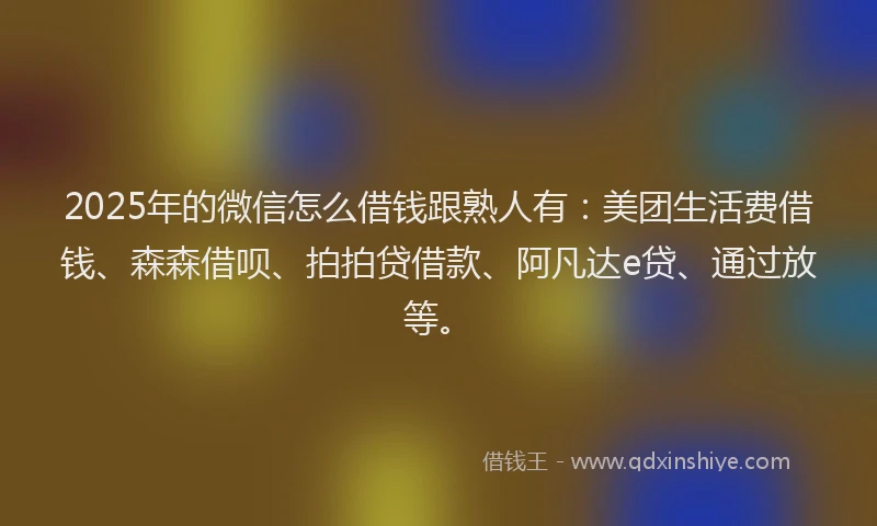 2025年的微信怎么借钱跟熟人有：美团生活费借钱、森森借呗、拍拍贷借款、阿凡达e贷、通过放等。