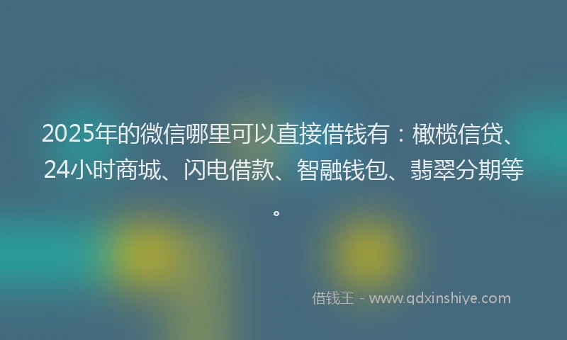 2025年的微信哪里可以直接借钱有：橄榄信贷、24小时商城、闪电借款、智融钱包、翡翠分期等。