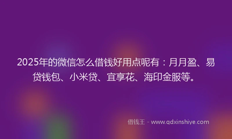 2025年的微信怎么借钱好用点呢有：月月盈、易贷钱包、小米贷、宜享花、海印金服等。