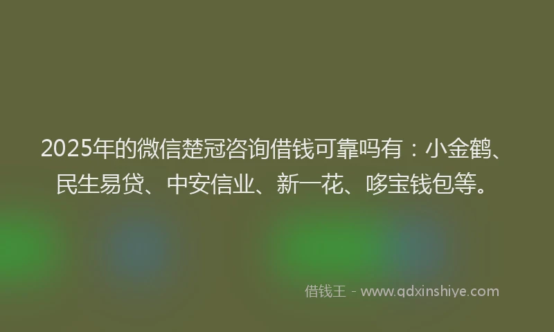 2025年的微信楚冠咨询借钱可靠吗有：小金鹤、民生易贷、中安信业、新一花、哆宝钱包等。