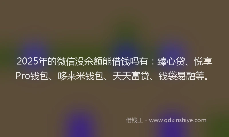 2025年的微信没余额能借钱吗有：臻心贷、悦享Pro钱包、哆来米钱包、天天富贷、钱袋易融等。
