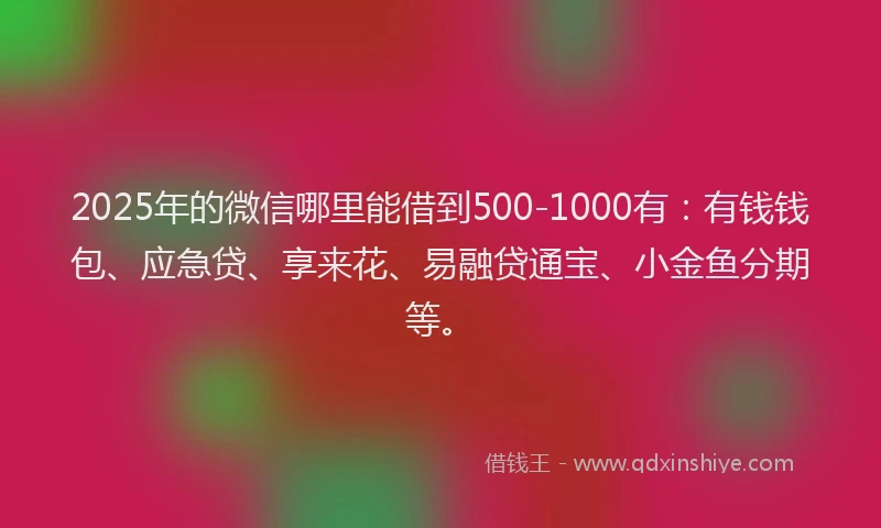 2025年的微信哪里能借到500-1000有：有钱钱包、应急贷、享来花、易融贷通宝、小金鱼分期等。