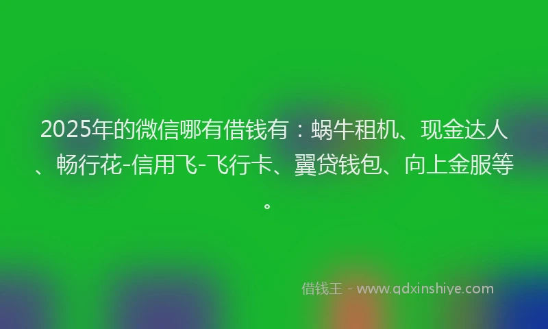 2025年的微信哪有借钱有：蜗牛租机、现金达人、畅行花-信用飞-飞行卡、翼贷钱包、向上金服等。