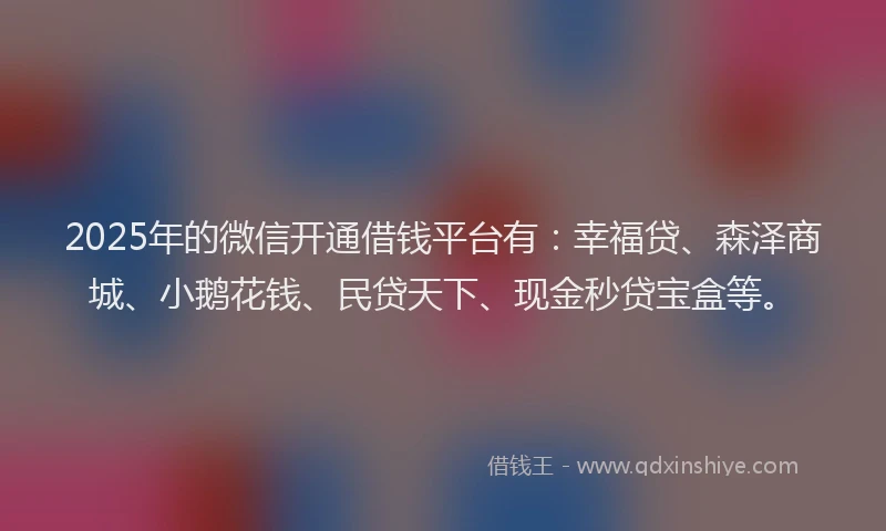 2025年的微信开通借钱平台有：幸福贷、森泽商城、小鹅花钱、民贷天下、现金秒贷宝盒等。