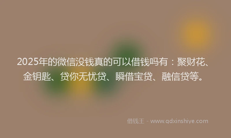 2025年的微信没钱真的可以借钱吗有：聚财花、金钥匙、贷你无忧贷、瞬借宝贷、融信贷等。