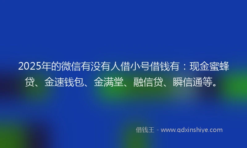 2025年的微信有没有人借小号借钱有：现金蜜蜂贷、金速钱包、金满堂、融信贷、瞬信通等。