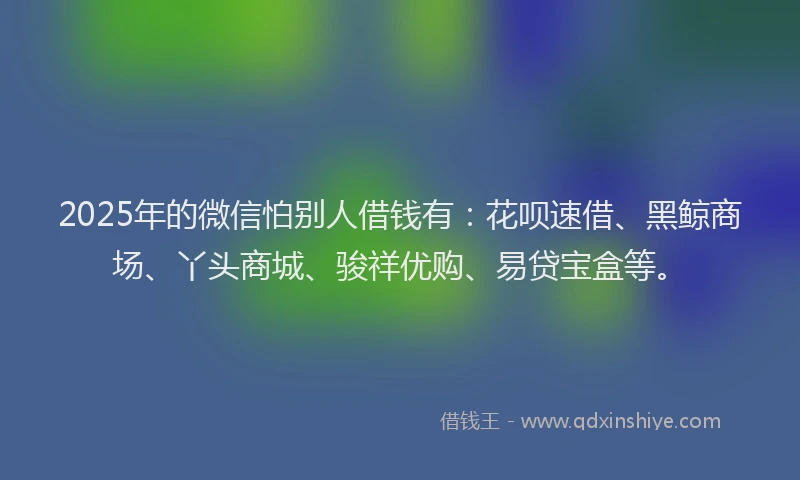 2025年的微信怕别人借钱有：花呗速借、黑鲸商场、丫头商城、骏祥优购、易贷宝盒等。