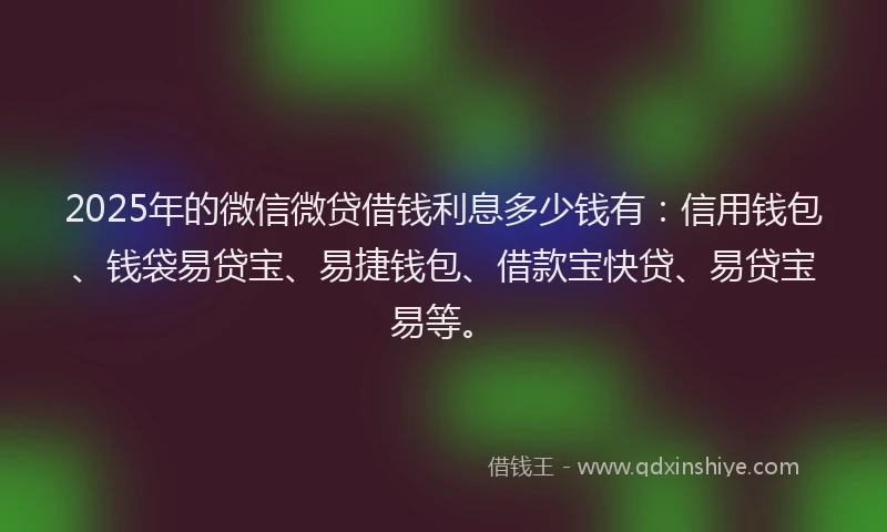 2025年的微信微贷借钱利息多少钱有：信用钱包、钱袋易贷宝、易捷钱包、借款宝快贷、易贷宝易等。