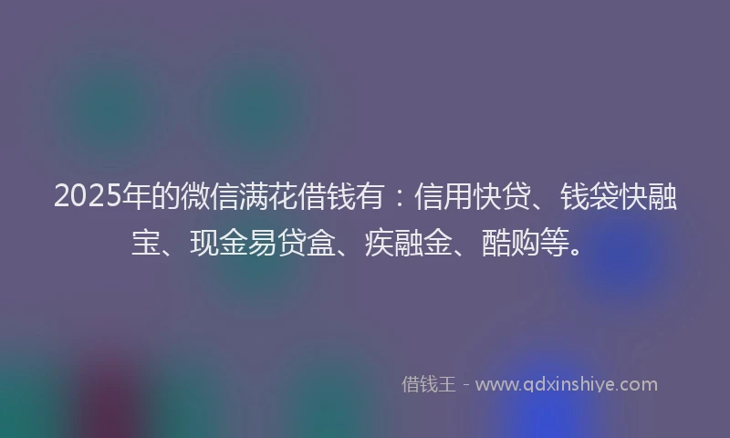 2025年的微信满花借钱有：信用快贷、钱袋快融宝、现金易贷盒、疾融金、酷购等。