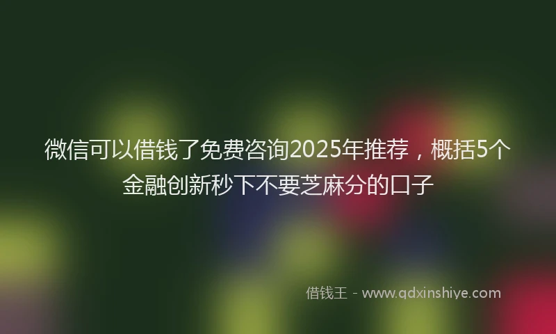 微信可以借钱了免费咨询2025年推荐，概括5个金融创新秒下不要芝麻分的口子