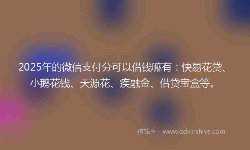 2025年的微信支付分可以借钱嘛有：快易花贷、小鹅花钱、天源花、疾融金、借贷宝盒等。